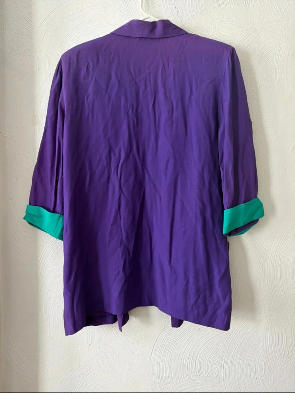 Purple Open-Front Blazer with Teal Trim